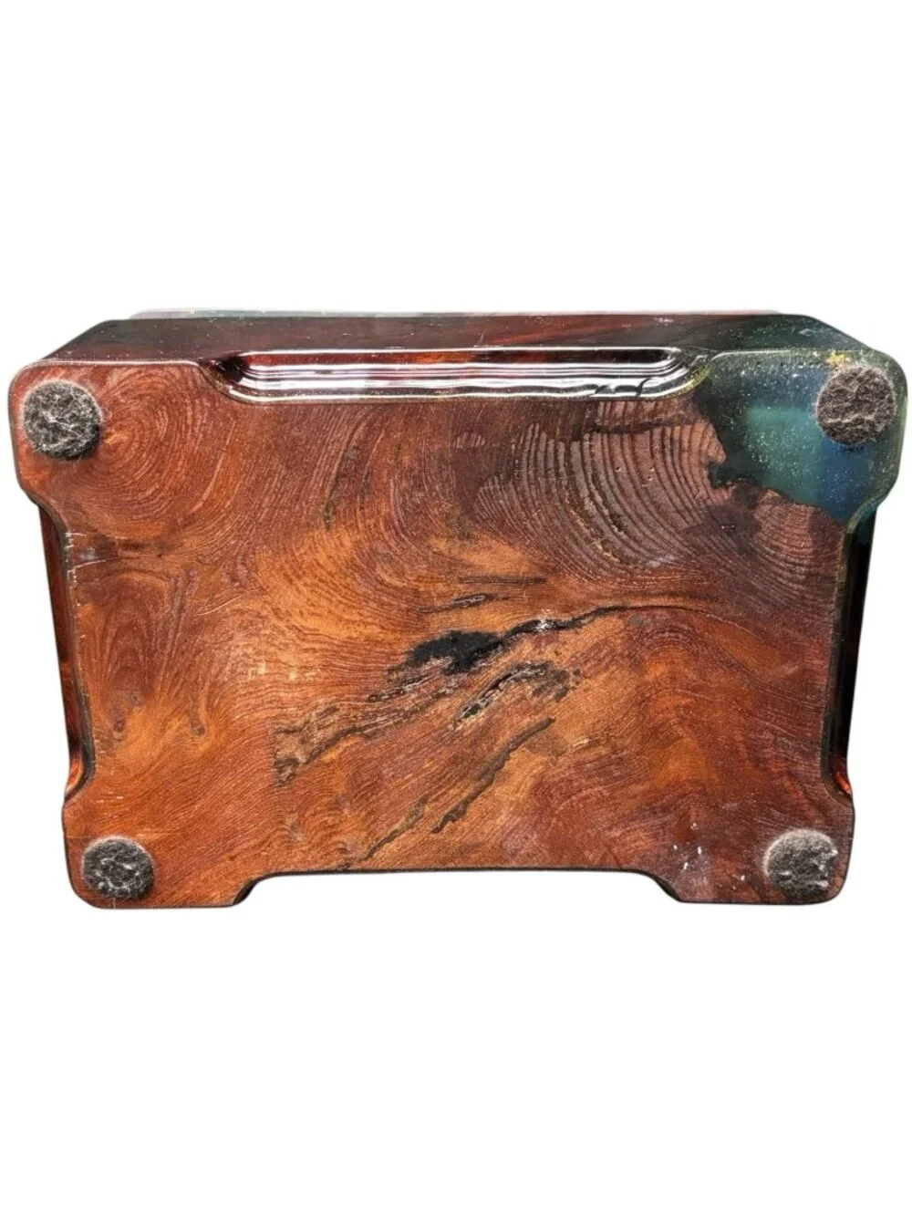 Vintage epoxy jewelry / trinket box featuring a beautiful faux burl wood swirl